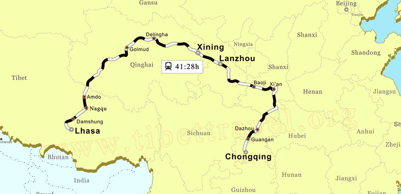 Chongqing to Lhasa Train Map
