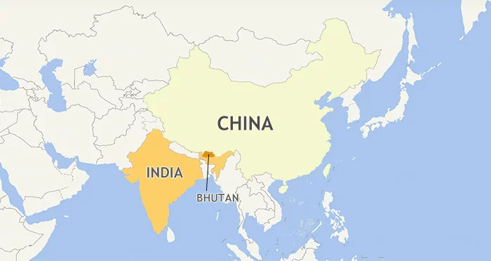 Bhutan with both of its bordering countries China and India on map